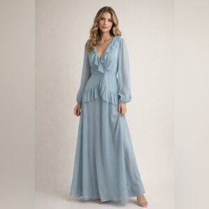 💎 Faeriesty Light Blue Ruffle Maxi Dress – Size XL
